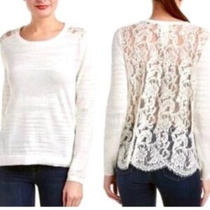 CAbi Sophia Ivory Lace Back Sweater